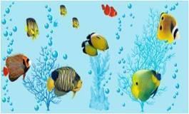 Шторки для ванн "Альфа-Стиль" Коралловые рыбы(А)голубой  180*180 см 1/40